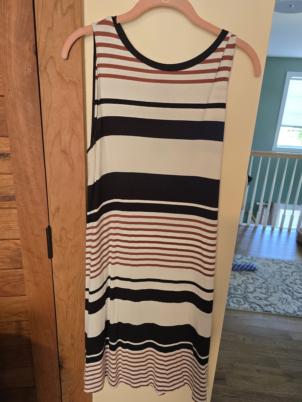 LOFT Sleeveless Stripe Midi Dress in Black, White & Brown